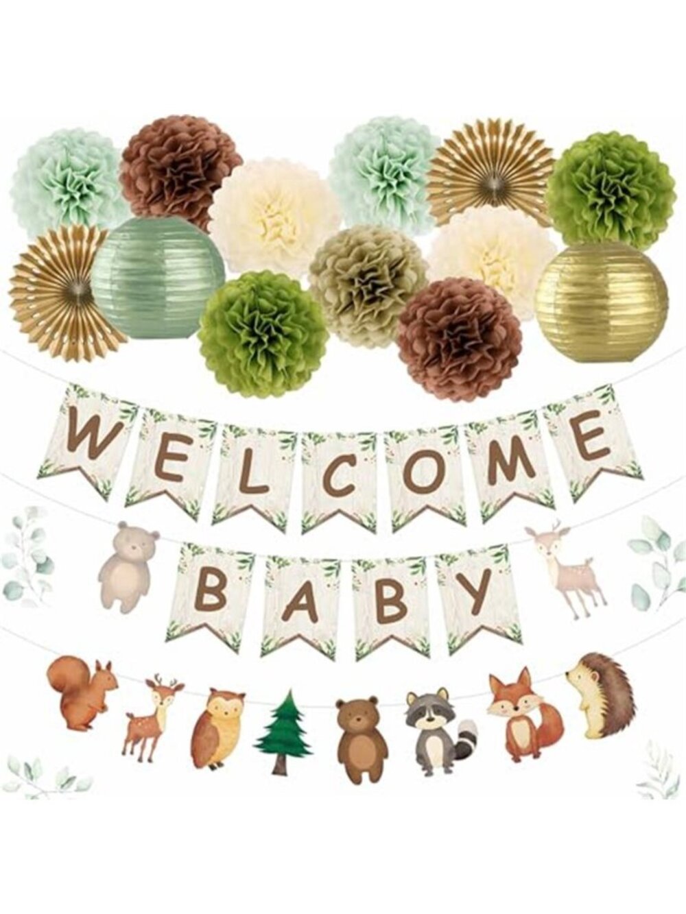 Woodland Baby Shower Decorations Forest Animals Welcome Baby Banner Party Decor
